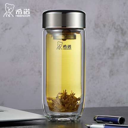 希诺抗菌玻璃杯双层透明水杯男高档泡茶杯子XN-1927珠光本色 410mL