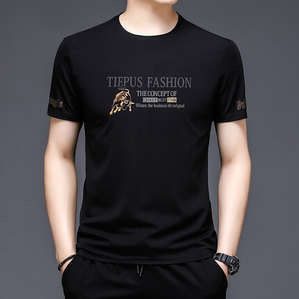 金盾2022新款短袖T恤男潮流个性印花薄短袖上衣男中青年时尚韩版打底衫百搭上衣 潮 716短袖 175/XL适合体重140-160（KIN DON）