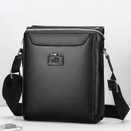 卡帝乐鳄鱼（CARTELO）时尚男包男士休闲单肩包男包头层牛皮斜挎包商务竖款包包七夕节礼物送老公