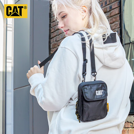 CAT卡特单肩包皮带包两用斜挎包小包便携潮迷你手机包翻男女黑 83708