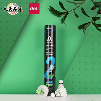 得力（deli）鸭毛耐打训练娱乐大桶装羽毛球 12只 