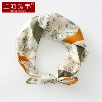上海故事真丝小方巾丝巾女士100%桑蚕丝围巾女春夏节日礼盒款 连理枝-桔色