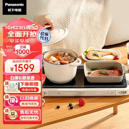 松下(Panasonic)多用途锅 mini聚嗨盘 电烤盘 多功能锅 料理锅 烧烤 火锅 聚嗨锅 两种烹饪模式 NF-X1-S