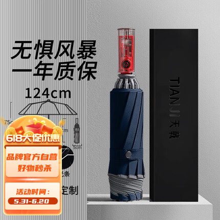 莫兰迪（Molandi）)安全防回弹全自动伞大号反向雨伞机械式反光条晴雨两用 商务蓝色