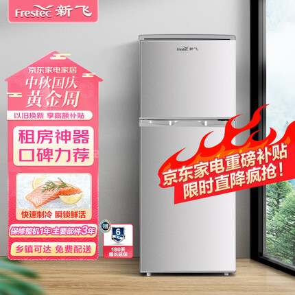 新飞（Frestec）118升小型双门两门小冰箱迷你家用宿舍租房冰箱办公室节能环保（钛空银）BCD-118L2D