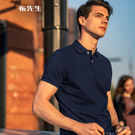 布先生美式休闲polo衫男春夏纯棉短袖 深蓝色 XL/180 