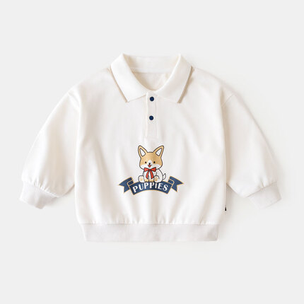 嘟嘟家【2023春装新品】嘟嘟家宝宝卫衣儿童米白色长袖上衣男童宽松衣服 米白色 100cm