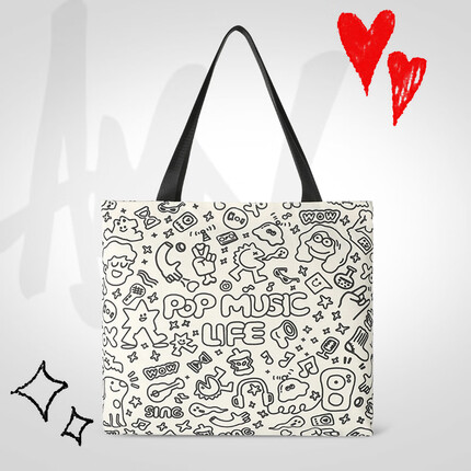 四万公里 帆布包 女手提袋简约大容量单肩包文艺时尚帆布袋子环保袋收纳袋