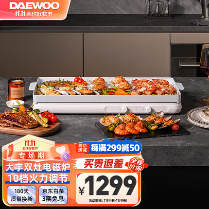 大宇(DAEWOO)家用双灶电磁炉家用智能爆炒商用大功率炒菜火锅烤肉电热炉电磁炉套电磁灶烤肉锅多功能灶 双灶电磁炉+煎烤盘(套装)