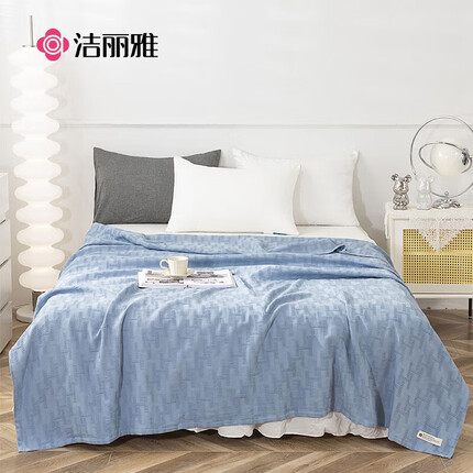 洁丽雅（Grace）毛巾被 A类提花纱布全棉空调被 柔软舒适毛巾被 H格湖蓝1.5*2米