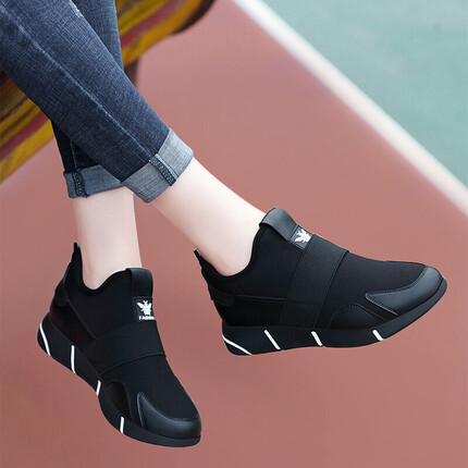 古奇天伦女士韩版时尚百搭运动跑步休闲鞋8819-4 黑色（内增高） 38