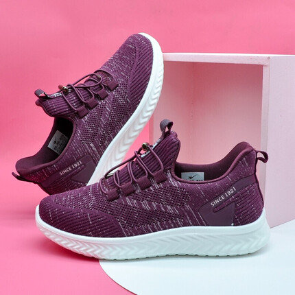 双星八特老人鞋妈妈女鞋春秋季网面透气中老年健步休闲鞋软底舒适飞织一脚蹬广场舞鞋 03030 紫色(女款) 38