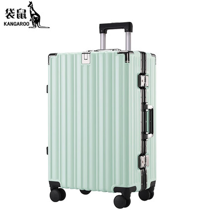 袋鼠（KANGAROO）大容量行李箱铝框拉杆箱20英寸男女学生万向轮登机密码箱 薄荷绿(铝框款) 24寸