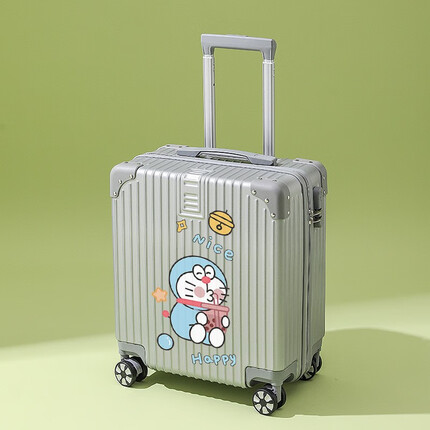 喜朗顿18英寸登机行李箱学生卡通网红儿童旅行拉杆箱轻便小型密码皮箱子 拉链奢华银/果茶蓝胖子 18英寸登机箱