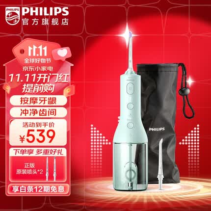 飞利浦(PHILIPS) 电动冲牙器洗牙器高频脉冲水牙线家用手持便携洗牙器 洗牙器水牙线 立式手持-X脉冲水流|2种模式-HX3806/34