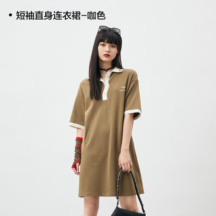 太平鸟夏季新款法式碎花连衣裙合集女士气质裙小黑裙 短袖直身连衣裙 S