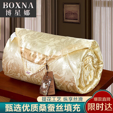 博星娜家纺蚕丝被夏凉被100桑蚕丝被夏季空调被单双人四季加厚春秋被芯 米黄 150x200cm 4斤