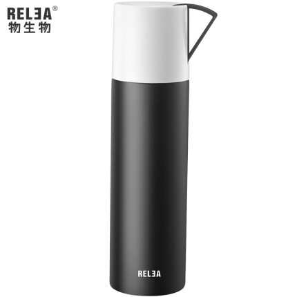 物生物（RELEA） 保温杯 男女学生创意便携不锈钢大容量保温水杯500ML 简色暮色黑