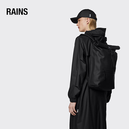 Rains双肩包防水背包大容量卷顶骑行包 Rolltop Rucksack 黑色
