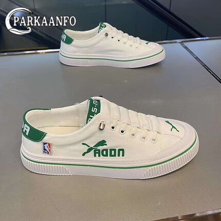 PARKAANFO轻奢男鞋秋季透气板鞋男时尚鞋子男百搭休闲鞋男软底运动鞋男 白绿色 40
