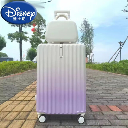 迪士尼（Disney）新款渐变色行李箱女高颜值拉杆箱男大容量学生密码箱旅24吋行箱 渐变紫【加厚隔层子母箱】 20吋【+送贴纸】