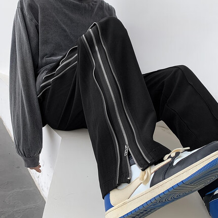 迪伽达休闲裤男装春夏季欧美vibe风高街ins潮流拉链直筒裤子男士学生 MPFS-M617黑色 L