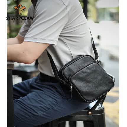 萨帕卡拉男士简约单肩斜挎包商务休闲男包通勤背包男竖款小包 牛油果绿 SHARPCLAW