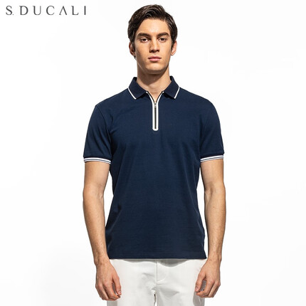 杜卡利春夏拉链商旅polo棉质弹力差旅多色可选丝光棉透气POLO衫男 深蓝色39 180/XL/52