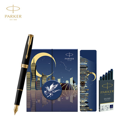 派克高端钢笔礼盒 签字笔 商务办公男女 卓尔磨砂黑金夹墨水笔+以梦为马礼盒（PARKER）
