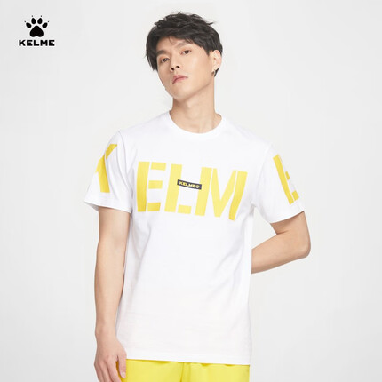 KELME/卡尔美休闲t恤男春夏季文化衫短袖圆领透气棉t百搭简约印花短T 6127TX1018 白色 M