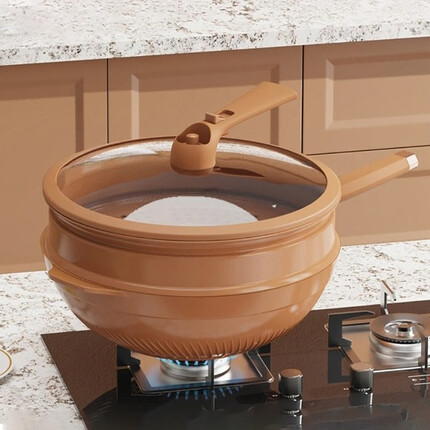 餐将军陶土不粘锅微压炒锅陶土锅多功能锅少油烟煎煮炖锅养生平底带蒸笼 陶土锅【单锅蒸笼硅胶铲配件】