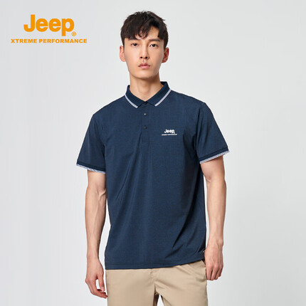 吉普(Jeep) 男士POLO衫 运动速干弹力透气吸湿短袖 商务百搭套头T恤衫 户外休闲半袖 J022094515 海军蓝 S