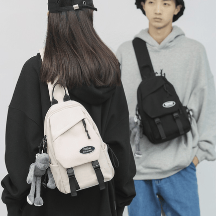 菲派胸包女斜挎包男腰包女士单肩包 百搭小包包韩版潮流运动出行多功能防泼水街头 白色【带灰蛙挂件】