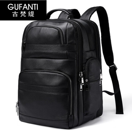 古梵缇 双肩包 男士大容量商务头层牛皮旅行背包电脑包USB充电背包gftx-33P 黑色