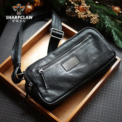 萨帕卡拉男士包包单肩斜挎包通勤简约男包休闲潮背包 黑色