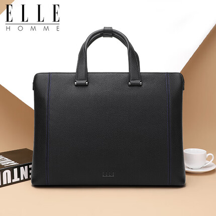 ELLE HOMME男士商务公文包 轻奢头层牛皮手提包 时尚电脑包EA388200510黑色