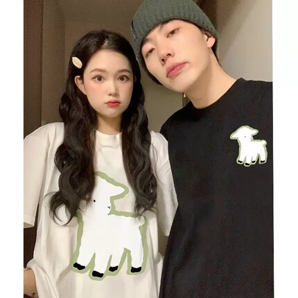 MDlila短袖t恤男士情侣装夏季衣服一男一女ins潮流小众宽松纯棉学生短袖