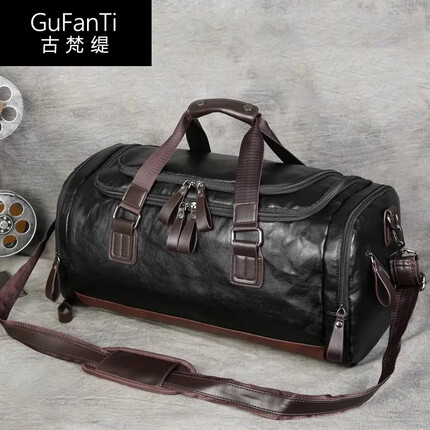 古梵缇旅行包 商务出差牛皮行李包短途旅行包男士手提健身包男gftx-403 黑色 GUFANTI