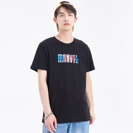 美特斯邦威美特斯邦威短袖t恤男夏季新款潮流印花宽松百搭圆领情侣装上衣 C款【影黑】 L