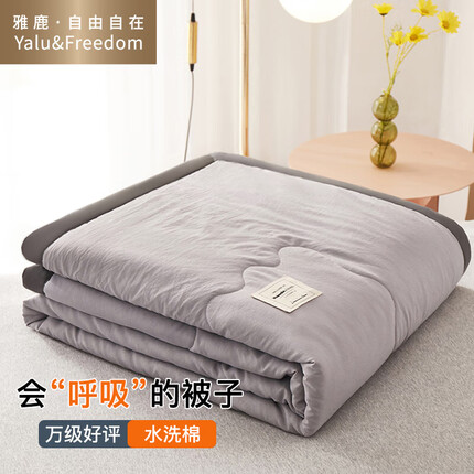 雅鹿自由自在 水洗棉被子空调被夏季夏凉被 被芯被褥 单人双人太空春秋被儿童夏天薄被子 150*200cm浅灰