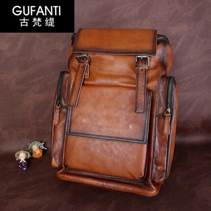 古梵缇双肩包男 大容量背包双肩男包旅行包潮流电脑包大学生书包gftx-71 棕色 GUFANTI