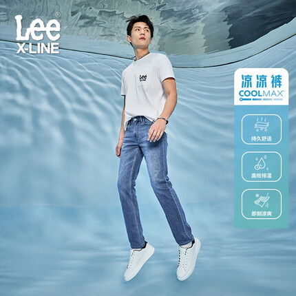 Lee XLINE23春夏新品726标准凉感轻商务男牛仔裤中浅蓝凉凉裤易打理 中浅蓝色（31裤长） 33