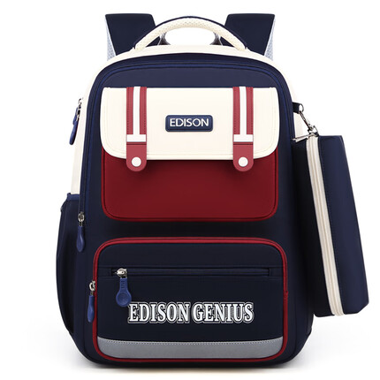 爱迪生发明家小学生书包轻便减负背包男女大容量防泼水儿童双肩包 2369D-2米白