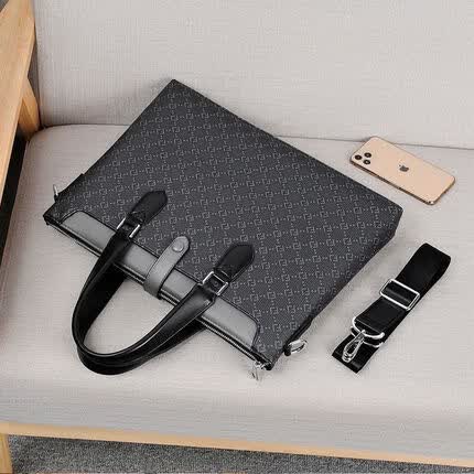 酷奇袋鼠新款男士高档手提包男士商务休闲电脑公文包横款青年背包2023 黑色