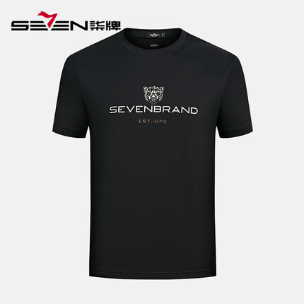 柒牌男士短袖T恤2023夏季新款舒适亲肤休闲圆领上衣 黑色 M
