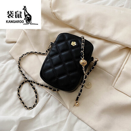 袋鼠（KANGAROO）斜挎包放手机的小包包女2023年新款迷你手机包感链条斜挎小方包 黑色