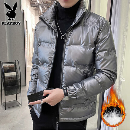 花花公子(PLAYBOY)羽绒服男立领2023冬季男士外套短款轻薄衣多穿衣服 深灰 M