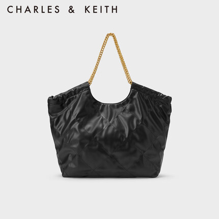 CHARLES&KEITH23夏季新品大容量华夫柔软链条托特包包女包女士CK2-30151287 Black黑色 XL