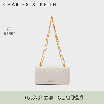 CHARLES&KEITH早春CK6-10680924包包女包油画菱格钱包 Cream奶白色 XS