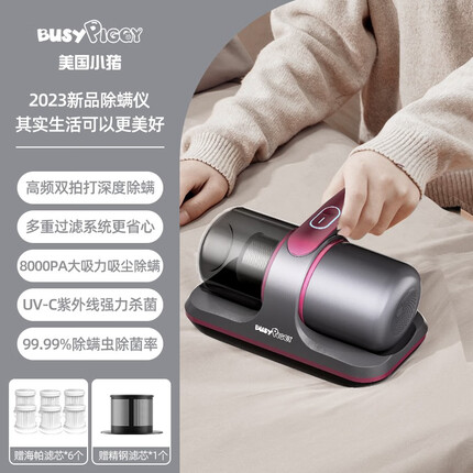 比赛小猪(BUSYPIGGY)比赛小猪除螨仪除螨神器除螨床上吸尘器家用无线紫外线杀菌去螨虫 星空灰*6滤芯【10000pa大吸力+双重拍打】